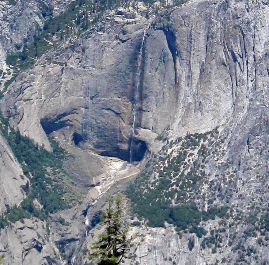 Yosemite Falls (click to enlarge and see the cave behind the falls).