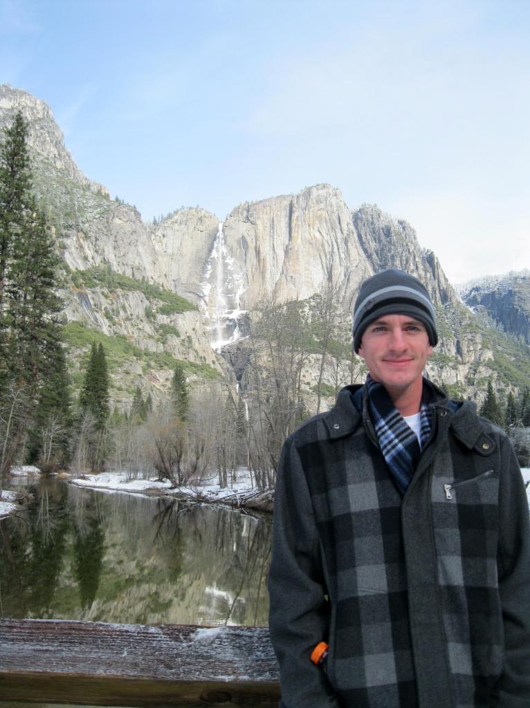 Andrew with Yosemite Falls in the background.