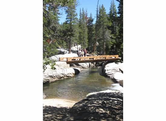 One of the two bridges over the Lyell Fork of the Tuolumne River.